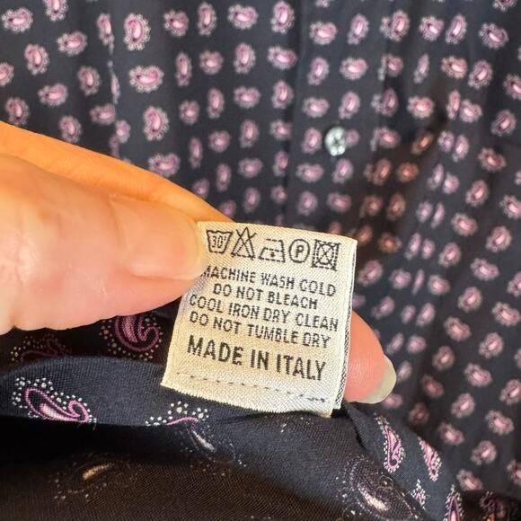 Canali Sportswear Men’s L Paisley Button Down Shirt Navy Pink Cotton Italy Made - Picture 9 of 11